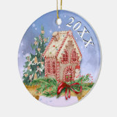 Weihnachts-Lebkuchen-Haus Wasserfarbenjahr Keramik Ornament (Links)