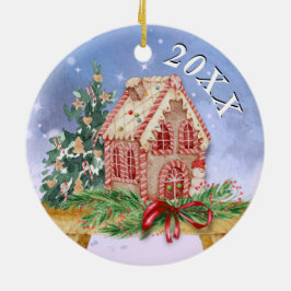 Weihnachts-Lebkuchen-Haus Wasserfarbenjahr Keramik Ornament