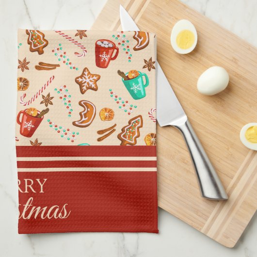 Weihnachts-Lebkuchen & Kakao Geschirrtuch (Viertel Falte)