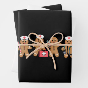 Weihnachts-Lebkuchen-Krankenschwester-Team-Geschen Geschenkpapier Set