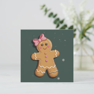 Weihnachts-Lebkuchen-Mädchen Rosa Schleife Coquett Feiertagskarte