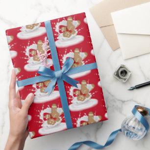 Weihnachts-Lebkuchen Mann in Milk Splash Geschenkpapier