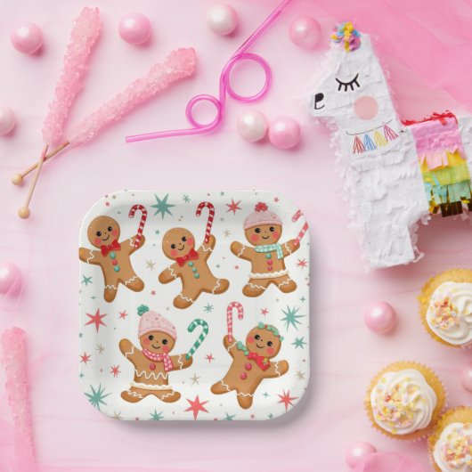 Weihnachts-Lebkuchen Männer halten Kerzenleuchten Pappteller (Party)