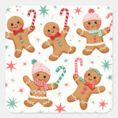 Weihnachts-Lebkuchen Männer halten Kerzenleuchten Quadratischer Aufkleber (Vorderseite)