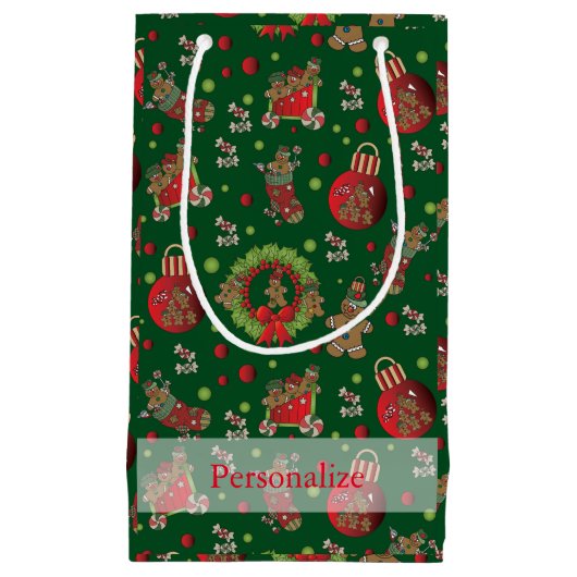 Weihnachts-Lebkuchen Männer im dunkelgrünen Hinter Kleine Geschenktüte (Vorderseite)