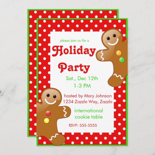 Weihnachts-Lebkuchen Männer Rot/Weiße Polka-Punkte Einladung (Vorne/Hinten)