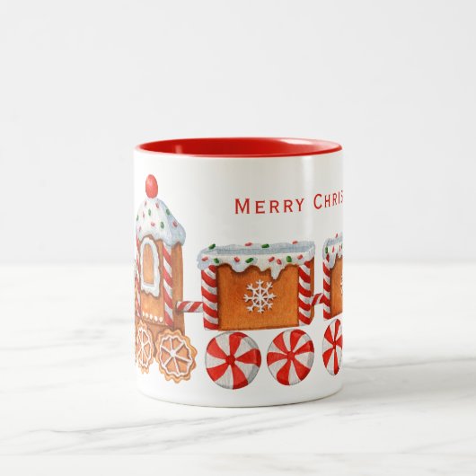 Weihnachts-Lebkuchen & Pfefferminzbahn Zweifarbige Tasse (Mittel)