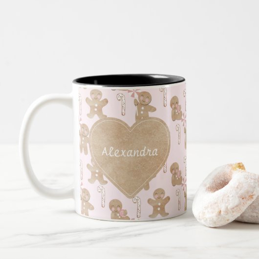 Weihnachts-Lebkuchen-Pink-Tasse Zweifarbige Tasse (Mit Donut)