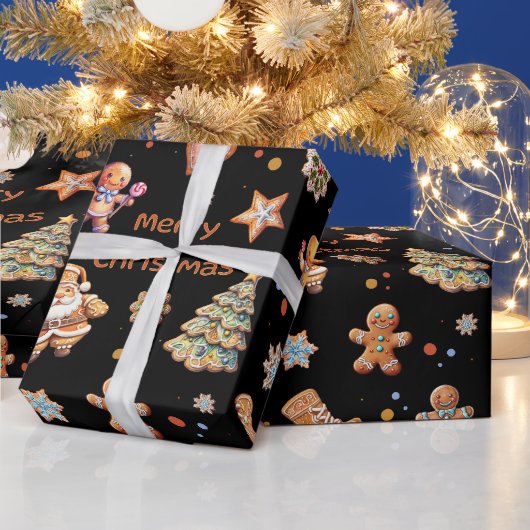 Weihnachts-Lebkuchen-Spaß Niedlich Schwarz Geschenkpapier (Feiertage)