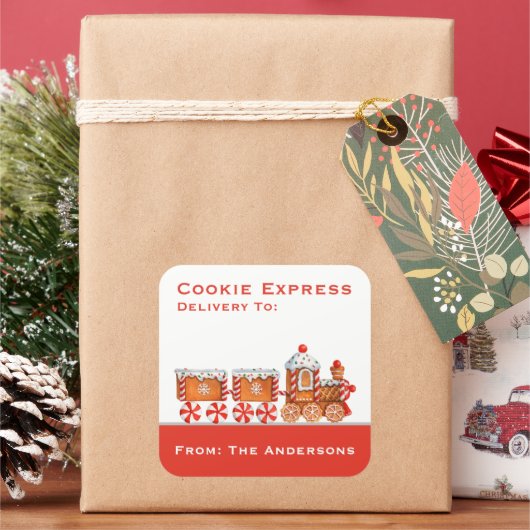 Weihnachts-Lebkuchen-Train Cookie Express Quadratischer Aufkleber (Feiertag)