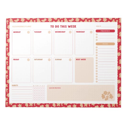 Weihnachts-Lebkuchen wöchentlich zu tun Planer auf Notizblock (Vorderseite)