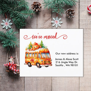 Weihnachts-Lebkuchenbus - wir sind umgezogen Feiertagspostkarte
