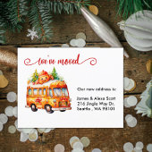 Weihnachts-Lebkuchenbus - wir sind umgezogen Feiertagspostkarte