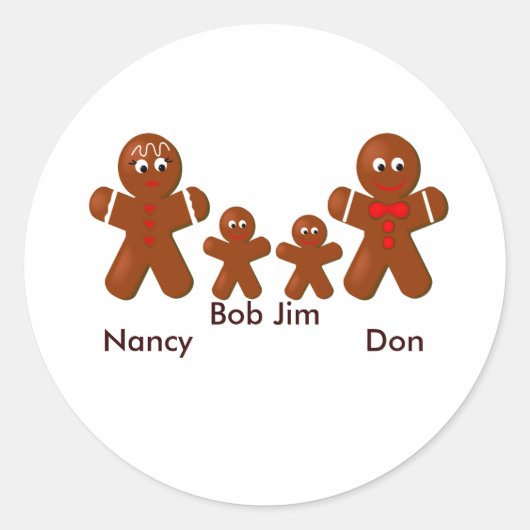 Weihnachts-Lebkuchenfamilie von Vier Runder Aufkleber (Vorderseite)