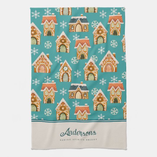 Weihnachts-Lebkuchengebäck Aquamarin Geschirrtuch (Vertikal)