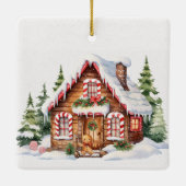 Weihnachts-Lebkuchenhaus im Schnee Keramikornament (Rückseite)
