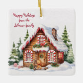Weihnachts-Lebkuchenhaus im Schnee Keramikornament (Vorderseite)