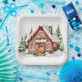 Weihnachts-Lebkuchenhaus im Schnee Pappteller (Party)