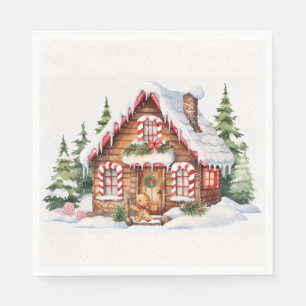 Weihnachts-Lebkuchenhaus im Schnee Serviette