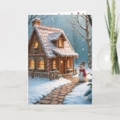 Weihnachts-Lebkuchenhaus mit Schneemann Karte (Vorderseite)