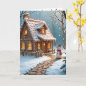 Weihnachts-Lebkuchenhaus mit Schneemann Karte (Gelbe Blume)