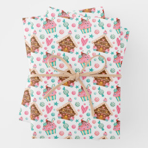 Weihnachts-Lebkuchenhäuschen, Cupcakes, Süßigkeite Geschenkpapier Set