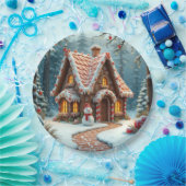 Weihnachts-Lebkuchenhäuschen mit einem Schneemann  Pappteller (Party)