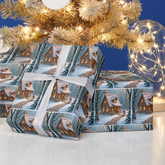 Weihnachts-Lebkuchenhäuschen mit Schneemann Geschenkpapier (Feiertage)