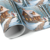 Weihnachts-Lebkuchenhäuschen mit Schneemann Geschenkpapier (Rolleneckpunkt)