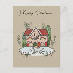 Weihnachts-Lebkuchenhäuschen-Vogel-Winter-Postkart Postkarte