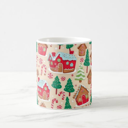 Weihnachts-Lebkuchenhäuser Baummuster Kaffeetasse (Mittel)