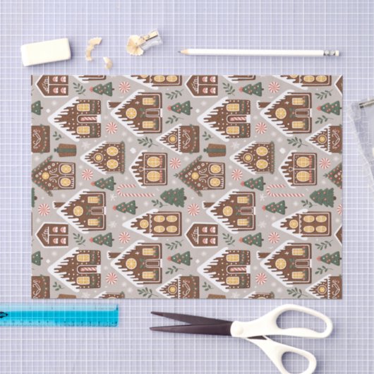 Weihnachts-Lebkuchenhäuser Feiertagsmuster Seidenpapier (Handwerk)