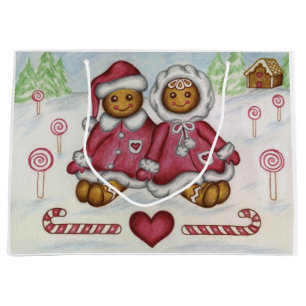 Weihnachts-Lebkuchenjunge und Girl-Geschenktasche Große Geschenktüte