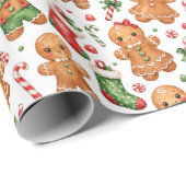 Weihnachts-Lebkuchenjunge und -Mädchen mit Strümpf Geschenkpapier (Rolleneckpunkt)