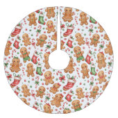 Weihnachts-Lebkuchenjunge und -Mädchen mit Strümpf Polyester Weihnachtsbaumdecke (Vorderseite)