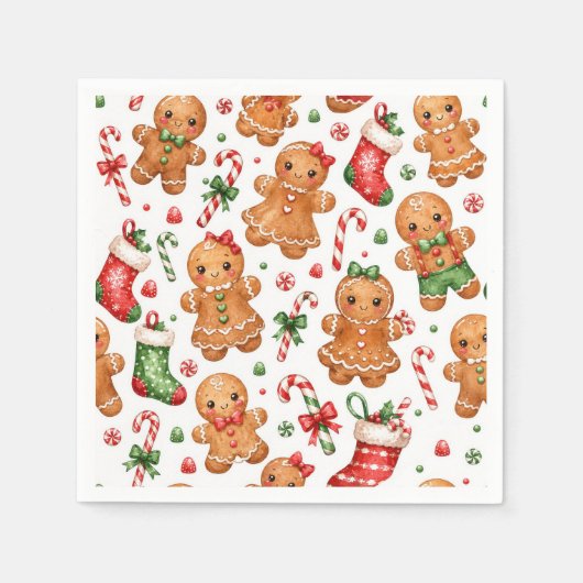 Weihnachts-Lebkuchenjunge und -mädchen mit Strümpf Serviette (Vorderseite)