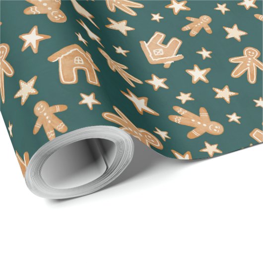 Weihnachts-Lebkuchenkost in Dunkelgrün Geschenkpapier (Rolleneckpunkt)