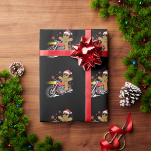 Weihnachts-Lebkuchenmann-Motorrad-Biker-Santa Geschenkpapier