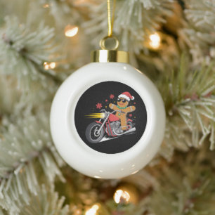 Weihnachts-Lebkuchenmann-Motorrad-Biker-Santa Keramik Kugel-Ornament