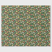 Weihnachts-Lebkuchenmuster auf dunkelgrün Geschenkpapier (Flach)