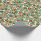 Weihnachts-Lebkuchenmuster auf Grün Geschenkpapier (Ecke)
