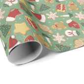 Weihnachts-Lebkuchenmuster auf Grün Geschenkpapier (Rolleneckpunkt)