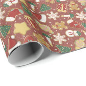 Weihnachts-Lebkuchenmuster auf Rot Geschenkpapier (Rolleneckpunkt)