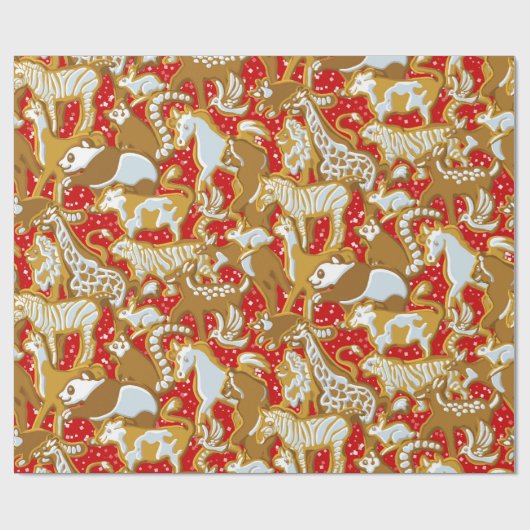Weihnachts-Lebkuchentierparade Geschenkpapier (Flach)