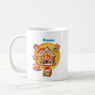 Weihnachts-Leckereien-Haus aus Lebkuchen und Neuja Kaffeetasse
