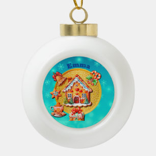 Weihnachts-Leckereien-Haus aus Lebkuchen und Neuja Keramik Kugel-Ornament