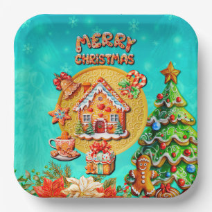 Weihnachts-Leckereien-Haus aus Lebkuchen und Neuja Pappteller