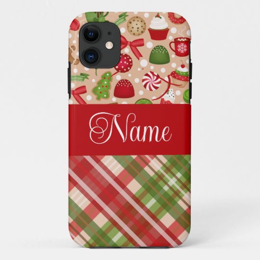 Weihnachts-Leckereien und kariertes personalisiert Case-Mate iPhone Hülle (Rückseite)
