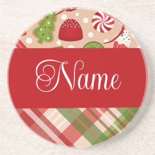 Weihnachts-Leckereien und kariertes personalisiert Getränkeuntersetzer