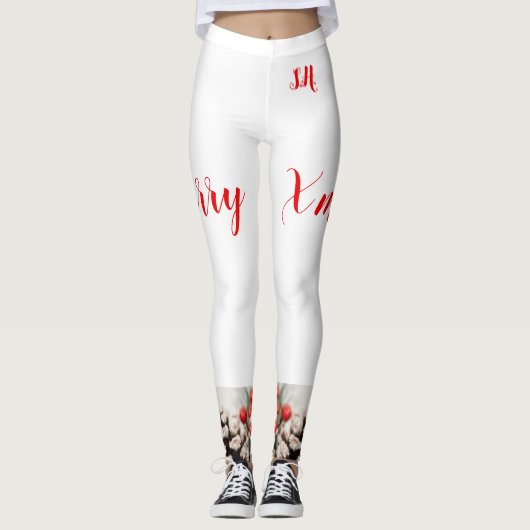Weihnachts-Leggings Hochwaisted Capris, weiß Leggings (Vorderseite)